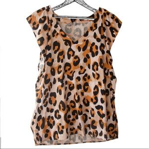 Basement Leopard Cheetah Ruffle Sleeve Blouse Shirt
